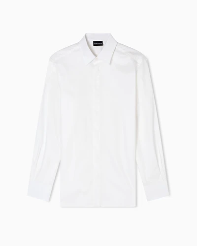 Emporio Armani - Cotton shirt with all-over jacquard logo, Man, White, Size: