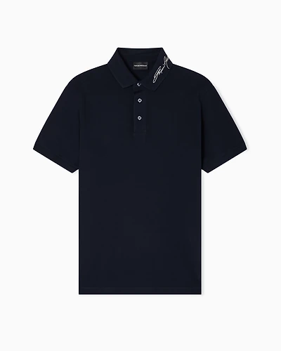 Emporio Armani - Piqué polo shirt with signature logo embroidery on the collar, Man, Navy Blue, Size: