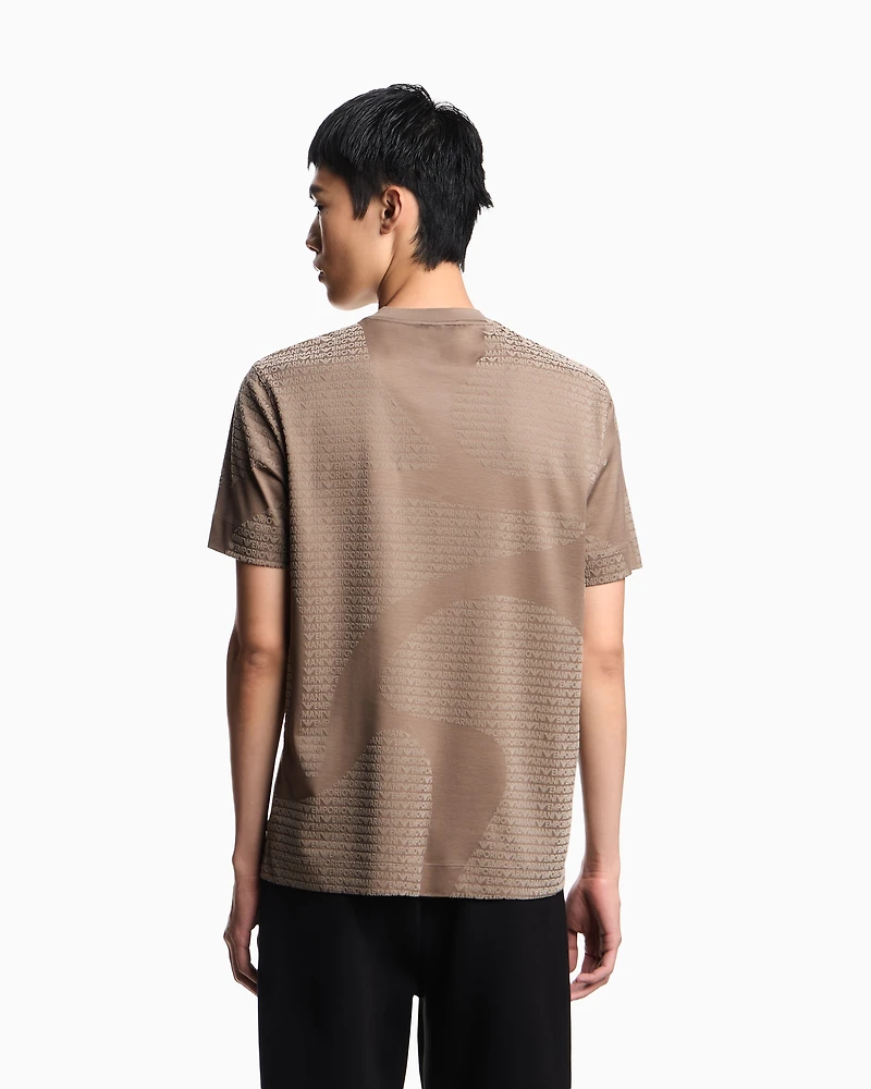 Emporio Armani - ASV Lyocell-blend jersey T-shirt with all-over flocked logo, Man, Brown, Size: