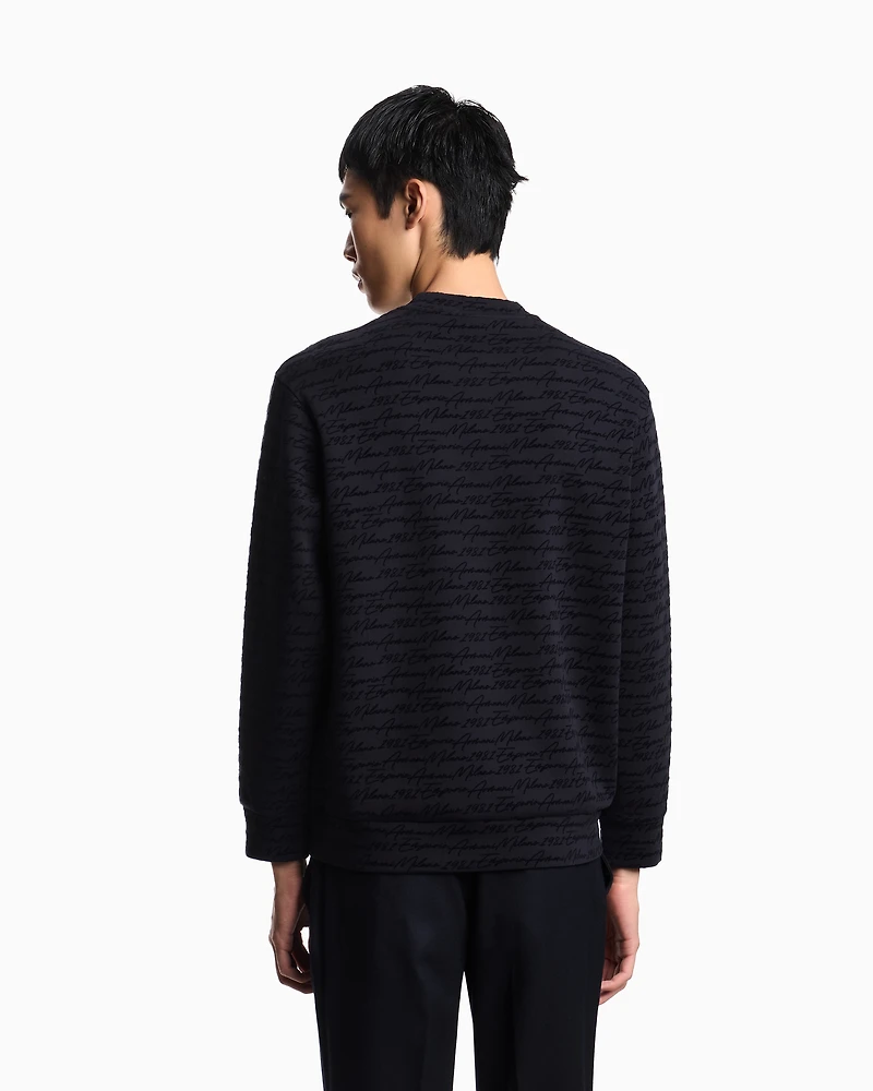Emporio Armani - ASV Lyocell-blend jersey sweatshirt with all-over flocked logo, Man, Navy Blue, Size: