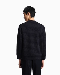 Emporio Armani - ASV Lyocell-blend jersey sweatshirt with all-over flocked logo, Man, Navy Blue, Size: