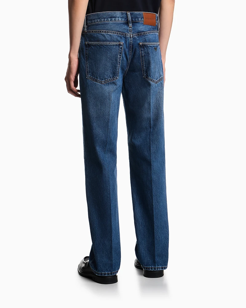 Emporio Armani - J76 straight-fit, stone-washed denim jeans, Man, Blue, Size: