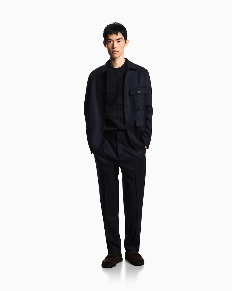 Emporio Armani - ASV Lyocell-blend jersey sweatshirt with all-over flocked logo, Man, Navy Blue, Size: