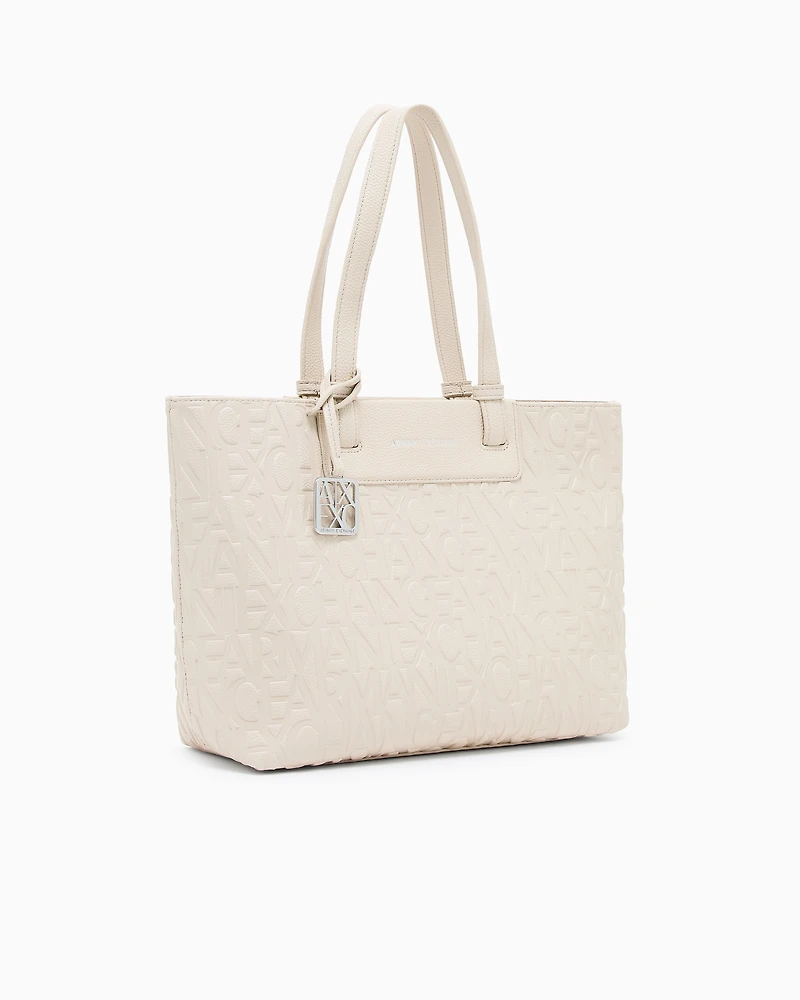 Armani Exchange - Shopper bag with allover logo, Woman, Beige, Size: TU