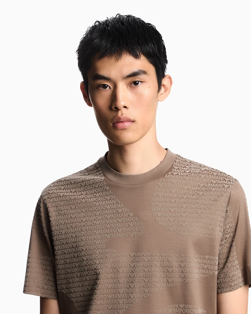 Emporio Armani - ASV Lyocell-blend jersey T-shirt with all-over flocked logo, Man, Brown, Size: