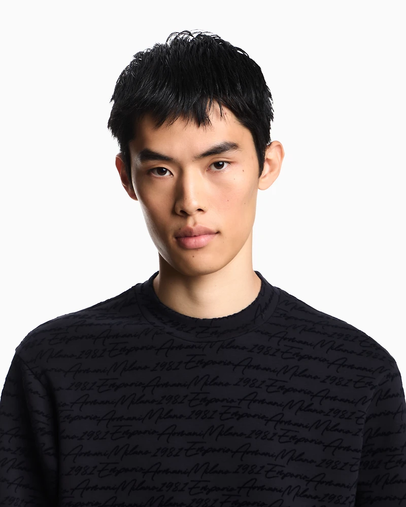 Emporio Armani - ASV Lyocell-blend jersey sweatshirt with all-over flocked logo, Man, Navy Blue, Size: