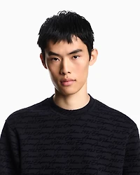 Emporio Armani - ASV Lyocell-blend jersey sweatshirt with all-over flocked logo, Man, Navy Blue, Size: