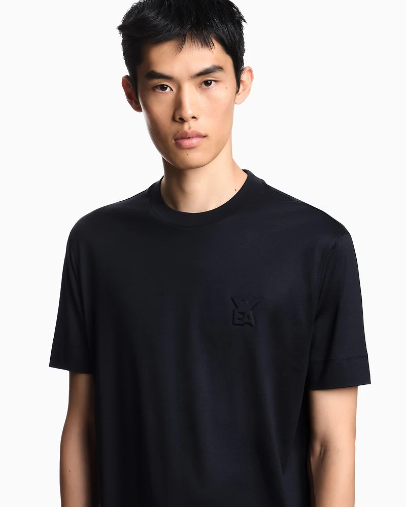 Emporio Armani - ASV Lyocell jersey blend T-shirt with domed logo, Man, Navy Blue, Size: