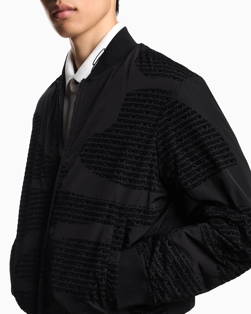 Emporio Armani - Reversible nylon blouson with flocked logo lettering, Man, Black, Size:
