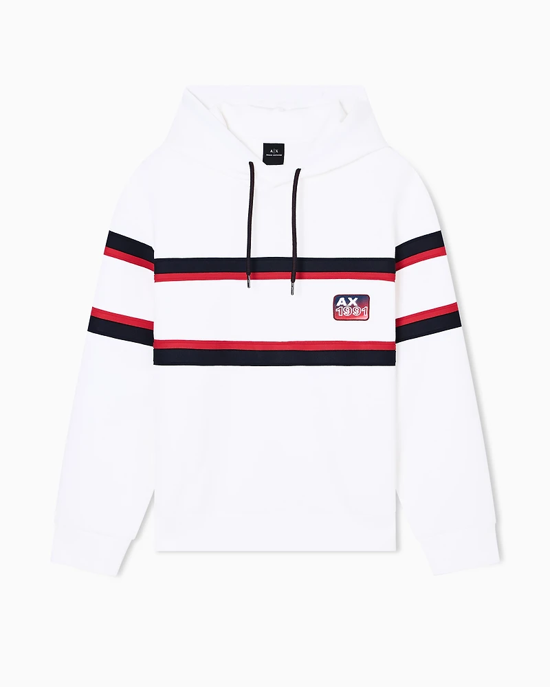 Armani Exchange - Hooded sweatshirt with contrasting stripes, Man, White, Size: