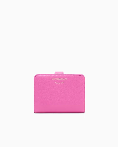 Emporio Armani - Tumbled-leather bi-fold wallet, Woman, Pink, Size: TU
