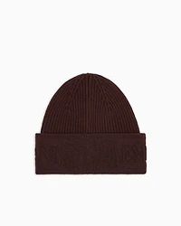 Emporio Armani - Wool beanie with logo brim, Man, Brown, Size: