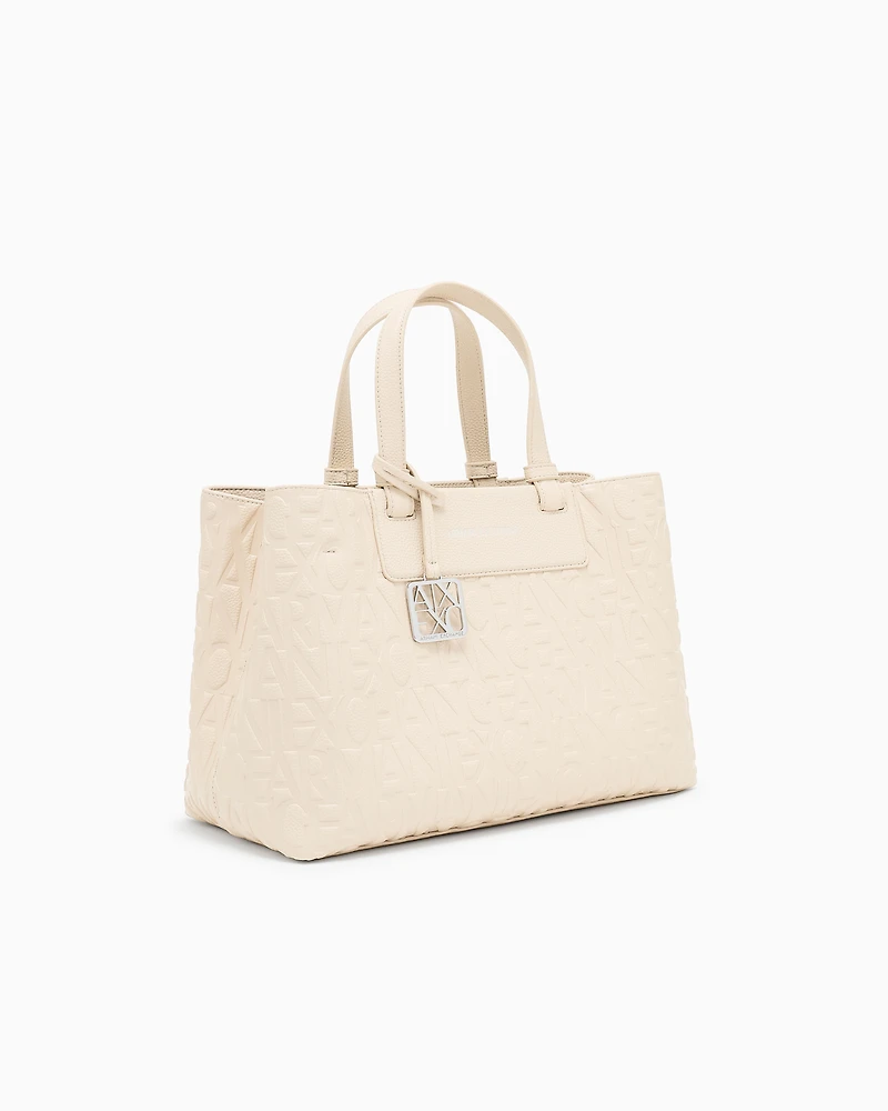 Armani Exchange - Handbag with allover logo, Woman, Beige, Size: TU
