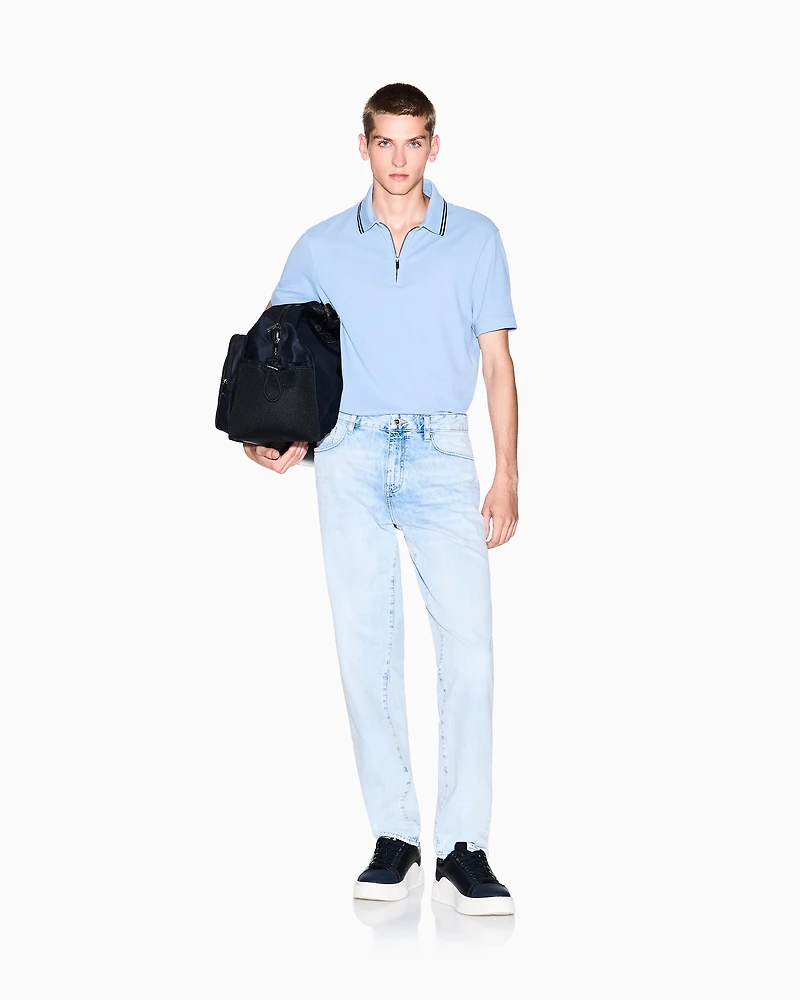 Armani Exchange - Regular fit cotton polo shirt, Man, Light Blue, Size: