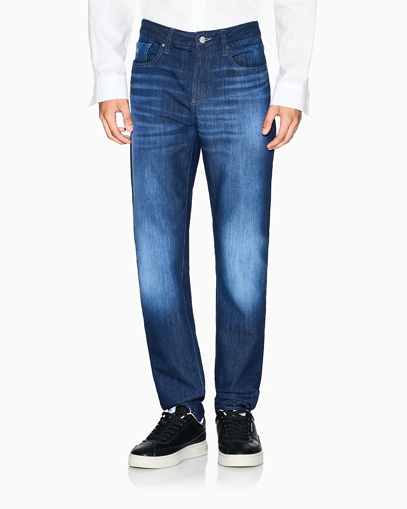 Armani Exchange - J14 skinny fit jeans stone washed cotton denim, Man, Blue, Size: