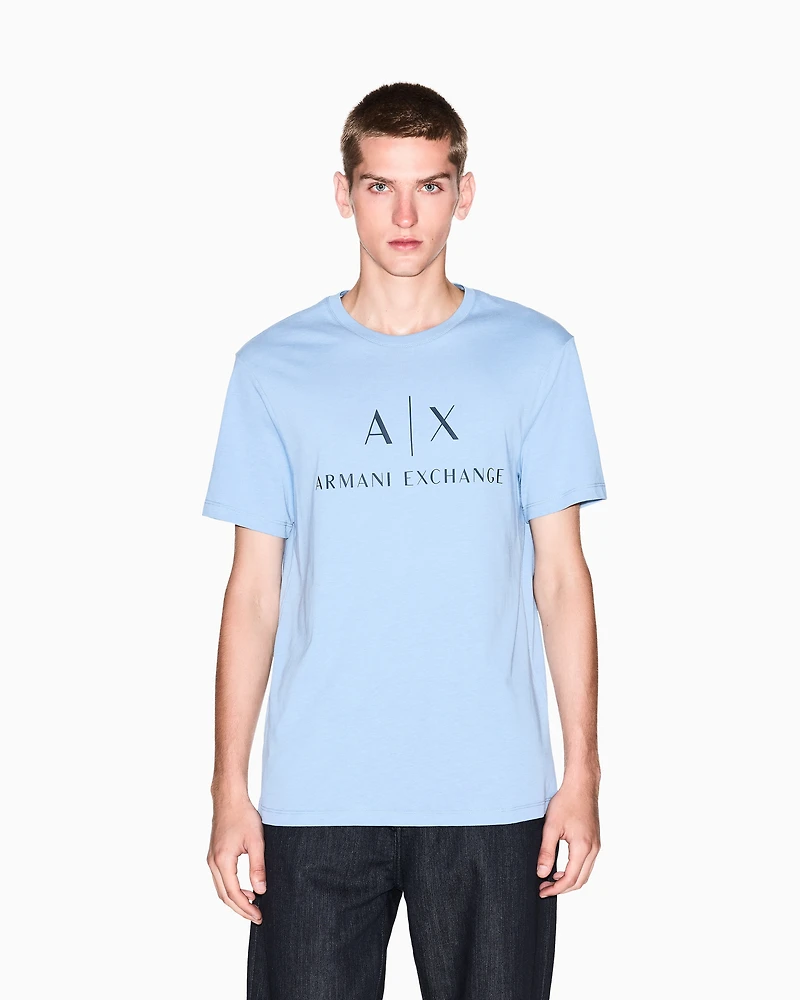 Armani Exchange - Slim fit jersey T-shirt with logo, Man, Light Blue, Size: