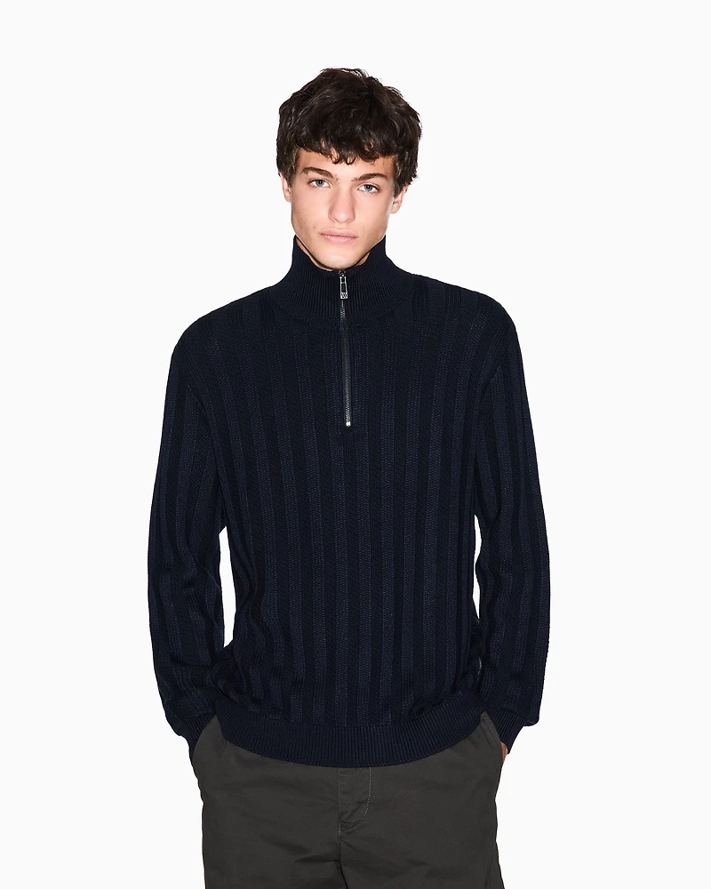 Armani Exchange - High-neck sweater with zip, Man, Navy Blue, Size: