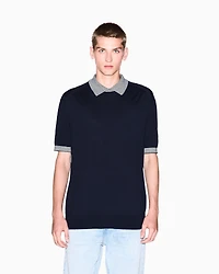 Armani Exchange - Knitted polo shirt with contrasting profiles, Man, Navy Blue, Size: