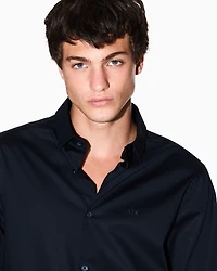 Armani Exchange - Slim fit shirt stretch cotton poplin, Man, Navy Blue, Size: