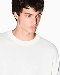 Armani Exchange -  Cotton Blend Crew Neck Sweater, Man, White, Size: