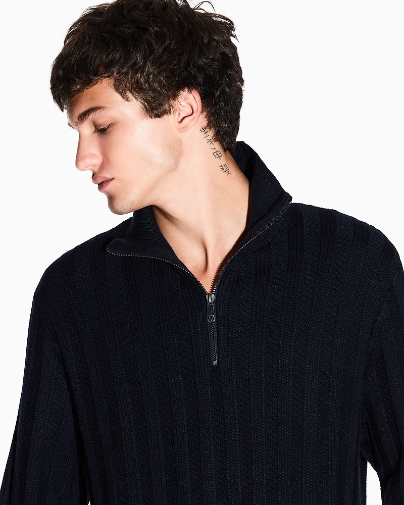 Armani Exchange - High-neck sweater with zip, Man, Navy Blue, Size: