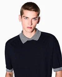 Armani Exchange - Knitted polo shirt with contrasting profiles, Man, Navy Blue, Size:
