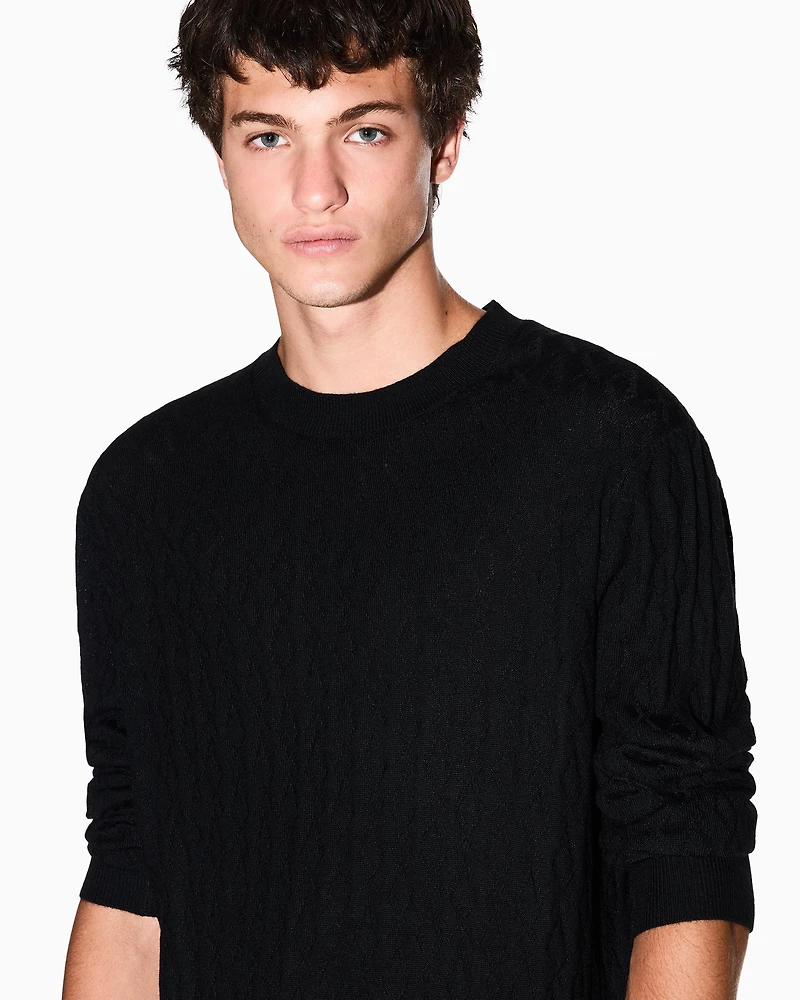 Armani Exchange - Wave-worked crew neck sweater, Man, Black, Size: