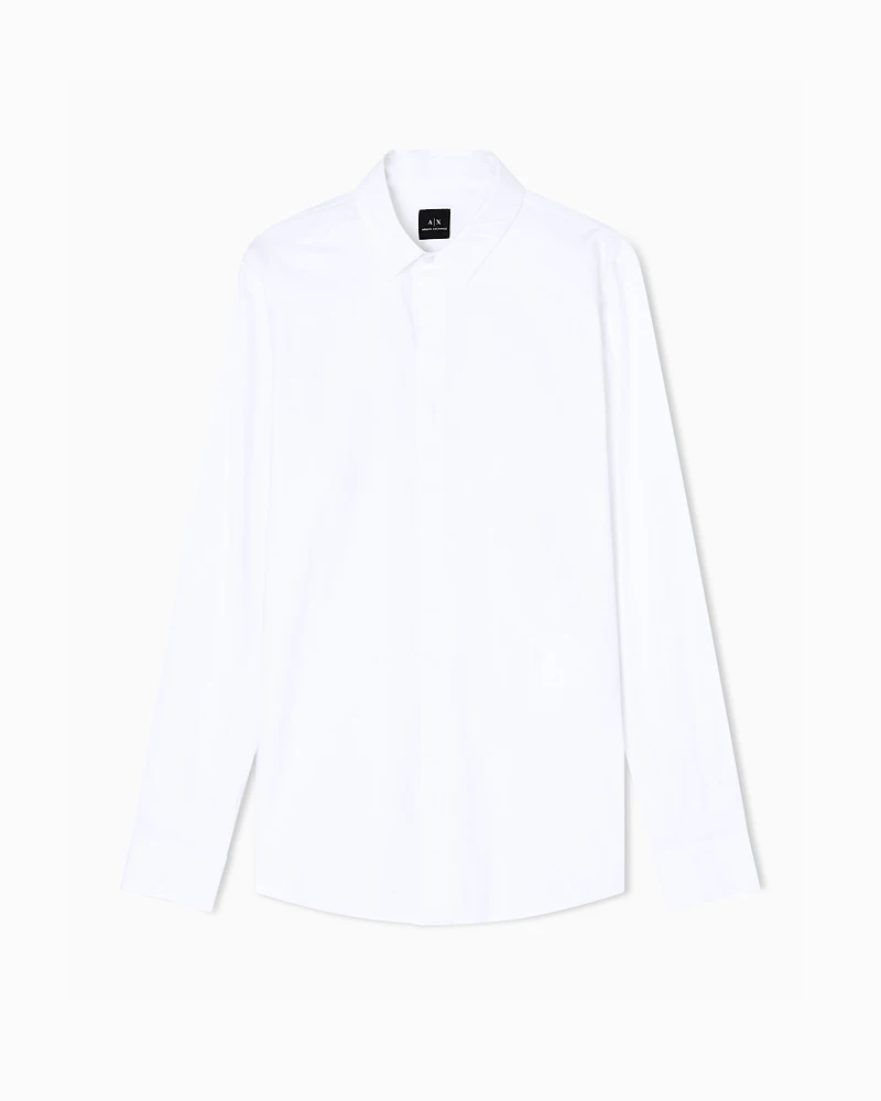 Armani Exchange - Black long-sleeved stretch cotton shirt, Man, White, Size: