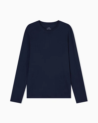 Armani Exchange - Pima Cotton Long Sleeve T-Shirt, Man, Navy Blue, Size: