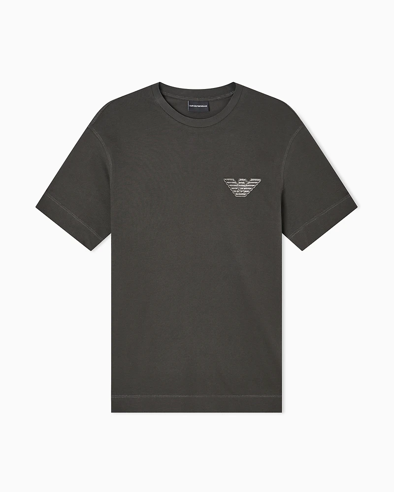 Emporio Armani - Piqué jersey T-shirt with eagle patch, Man, Green, Size: