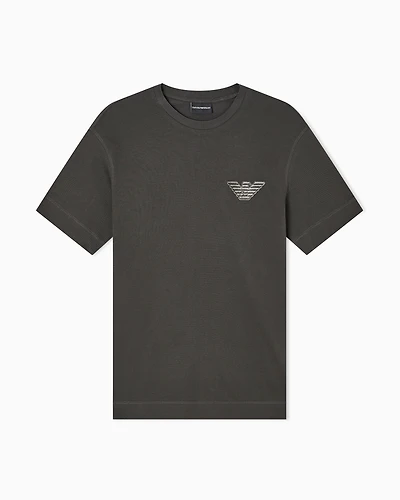 Emporio Armani - Piqué jersey T-shirt with eagle patch, Man, Green, Size: