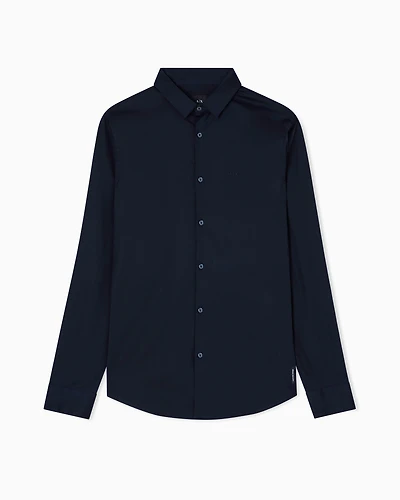 Armani Exchange - Slim fit shirt stretch cotton poplin, Man, Navy Blue, Size: