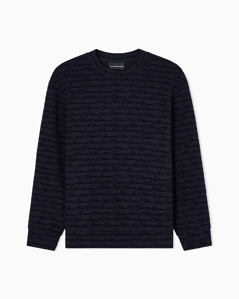 Emporio Armani - ASV Lyocell-blend jersey sweatshirt with all-over flocked logo, Man, Navy Blue, Size: