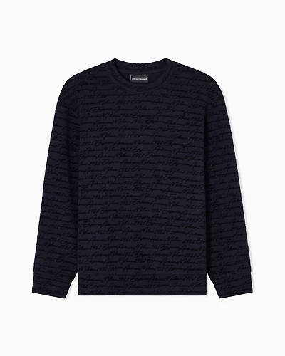 Emporio Armani - ASV Lyocell-blend jersey sweatshirt with all-over flocked logo, Man, Navy Blue, Size: