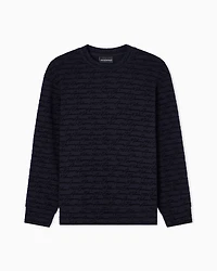 Emporio Armani - ASV Lyocell-blend jersey sweatshirt with all-over flocked logo, Man, Navy Blue, Size:
