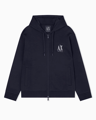 Armani Exchange - Zip-up hoodie with embroidered logo, Man, Navy Blue, Size: