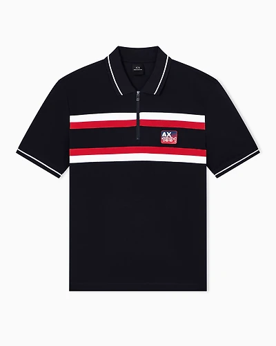 Regular fit polo shirt with zip and contrasting bands
