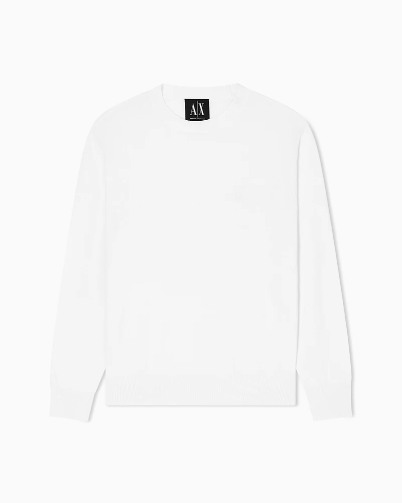 Armani Exchange - Cotton Blend Crew Neck Sweater, Man, White, Size: