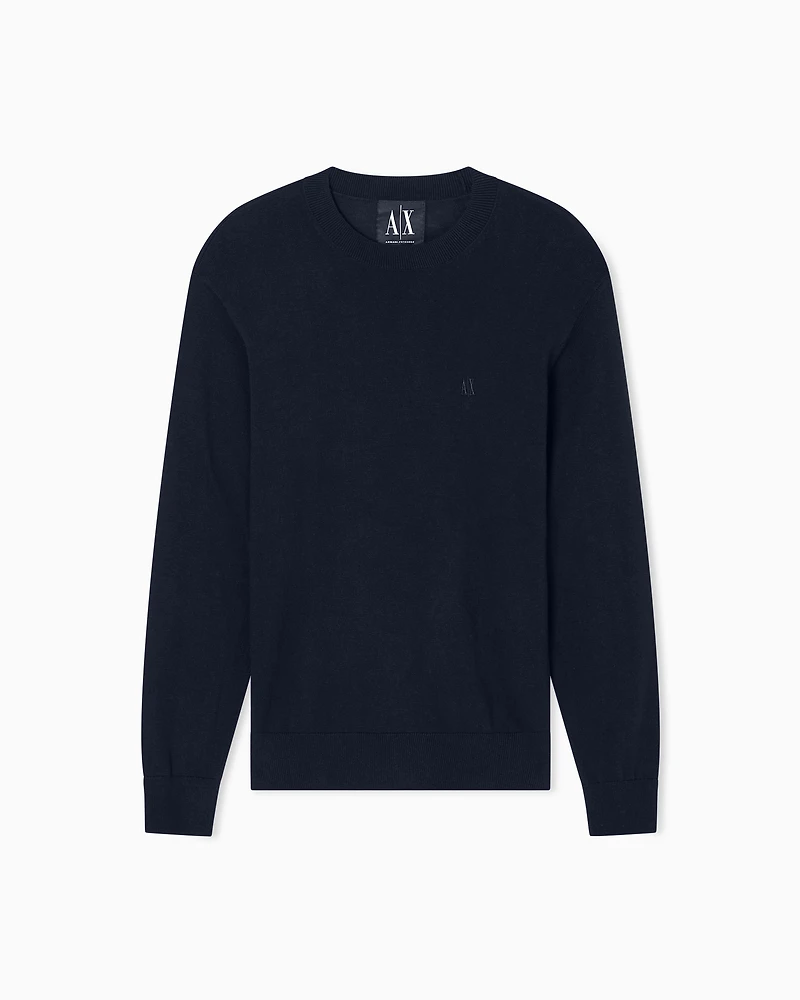 Armani Exchange - Cotton Blend Crew Neck Sweater, Man, Navy Blue, Size: