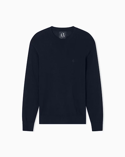 Armani Exchange -  Cotton Blend Crew Neck Sweater, Man, Navy Blue, Size: