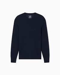 Armani Exchange -  Cotton Blend Crew Neck Sweater, Man, Navy Blue, Size: