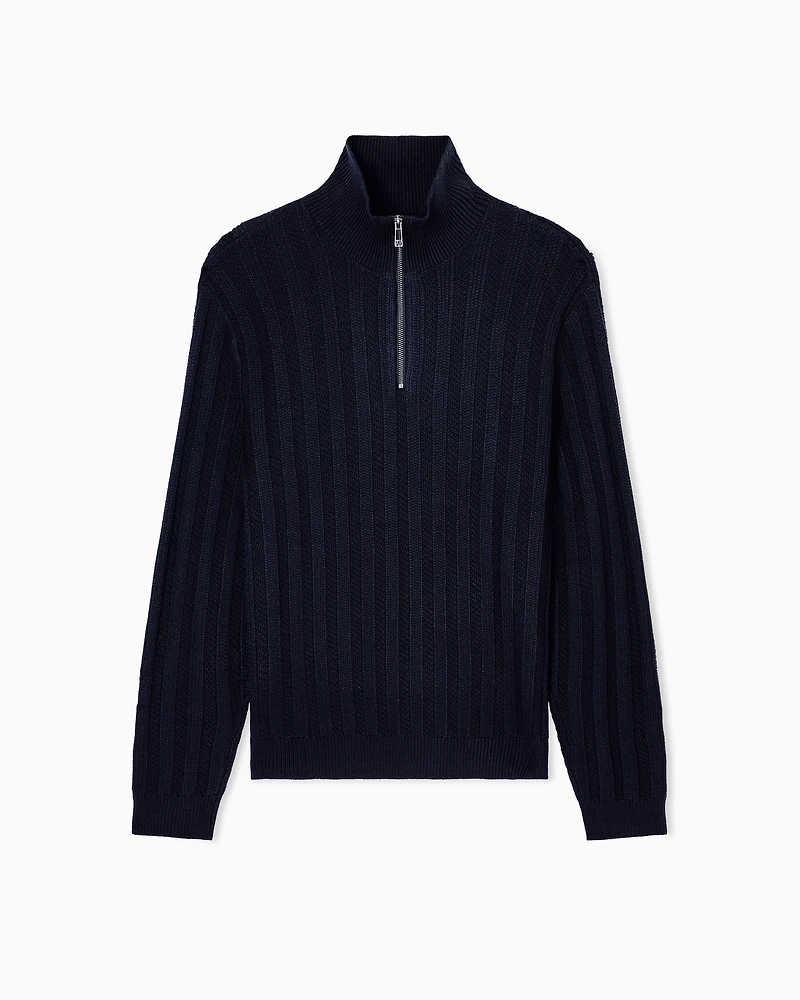 Armani Exchange - High-neck sweater with zip, Man, Navy Blue, Size: