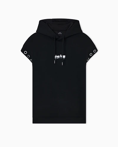 Armani Exchange - BLACK SLEEVELESS LOGO EYELET HOODIE, Man, Black, Size: