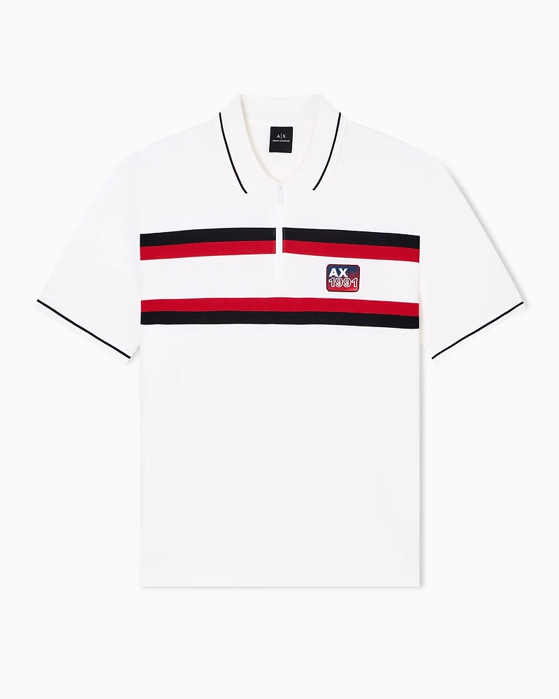 Armani Exchange - Regular fit polo shirt with zip and contrasting bands, Man, White, Size: