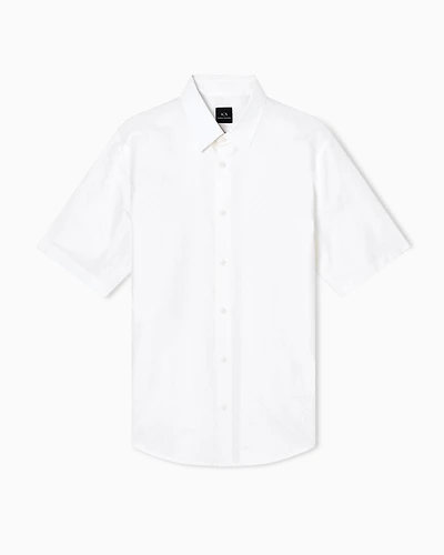 Armani Exchange - Short-sleeved cotton jacquard shirt, Man, White, Size: