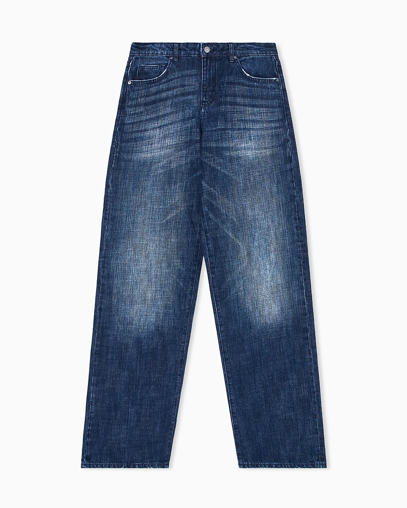 Armani Exchange - Low rise relaxed fit shaded jeans, Woman, Blue, Size: