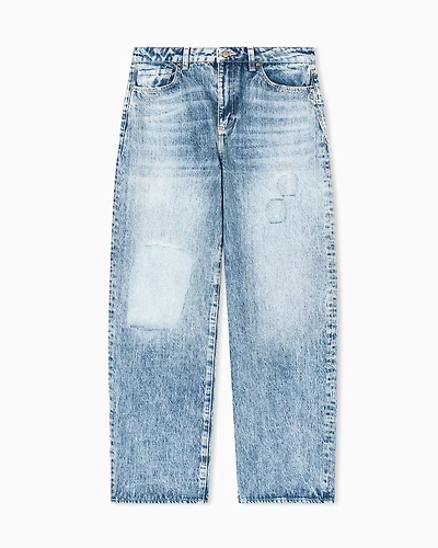 Armani Exchange - Relaxed fit jeans with a used effect and rips, Woman, Blue, Size: