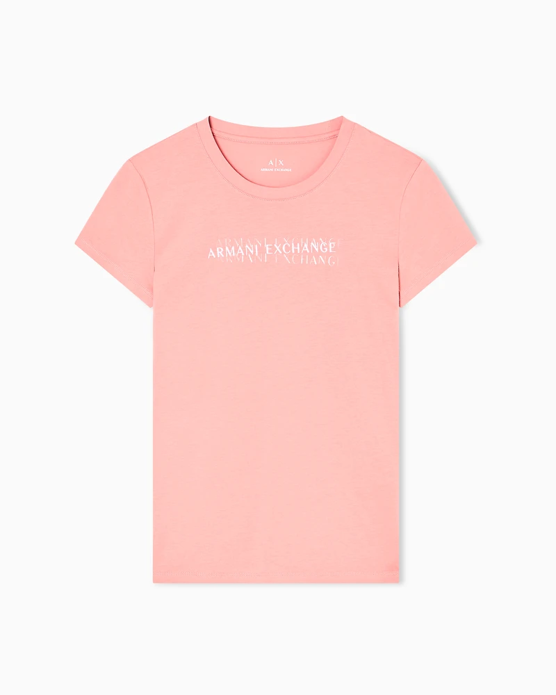 Armani Exchange - Slim fit T-shirt with logo lettering, Woman, Pink, Size: