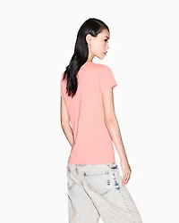 Armani Exchange - Slim fit T-shirt with logo lettering, Woman, Pink, Size: