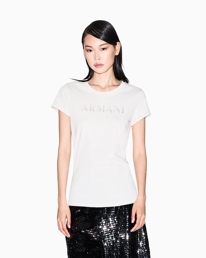 Armani Exchange - Stretch cotton T-shirt, Woman, Beige, Size: